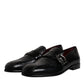 Black Exotic Leather DG Logo Loafers Formal Dress Shoes