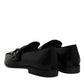 Black Exotic Leather DG Logo Loafers Formal Dress Shoes