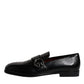 Black Exotic Leather DG Logo Loafers Formal Dress Shoes