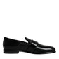Black Exotic Leather DG Logo Loafers Formal Dress Shoes