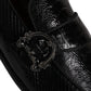 Black Exotic Leather DG Logo Loafers Formal Dress Shoes