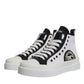 White Black Cotton High Top Sneakers Shoes
