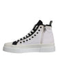 White Black Cotton High Top Sneakers Shoes