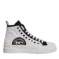 White Black Cotton High Top Sneakers Shoes