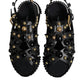 Black Leather Studded Slides Sandals Shoes