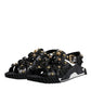 Black Leather Studded Slides Sandals Shoes