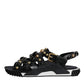 Black Leather Studded Slides Sandals Shoes