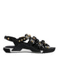 Black Leather Studded Slides Sandals Shoes