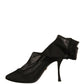 Black Silk Mesh Sock Style Heels Boots Shoes