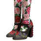 Black Floral Socks Crystal Boots Jersey Shoes