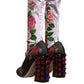 Black Floral Socks Crystal Boots Jersey Shoes