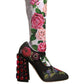 Black Floral Socks Crystal Boots Jersey Shoes