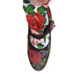 Black Floral Socks Crystal Boots Jersey Shoes