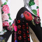 Black Floral Socks Crystal Boots Jersey Shoes