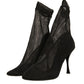 Black Silk Mesh Sock Style Heels Boots Shoes