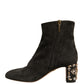 Black Embellished Heel Ankle Boots Shoes
