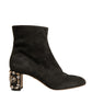 Black Embellished Heel Ankle Boots Shoes