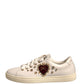 White Leather Gold Red Heart Sneakers Shoes