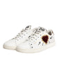 White Leather Heart Embellished Sneakers Shoes