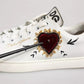 White Leather Heart Embellished Sneakers Shoes