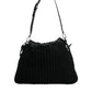 Black Cashmere Knitted Leather Shoulder Bag