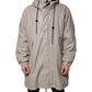 Beige Full Zip Hooded Long Sleeves Casual Coat Jacket