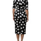 Black White Silk Polka Dots Sheath Midi Dress