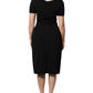 Black Viscose Short Sleeves Sheath Midi Dress