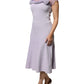 Purple Short Sleeves Floral Lace Trim A-line Midi Dress
