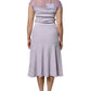 Purple Short Sleeves Floral Lace Trim A-line Midi Dress