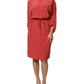 Red Long Sleeves Pencil Cut Drawstring Waist Dress