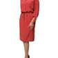 Red Long Sleeves Pencil Cut Drawstring Waist Dress