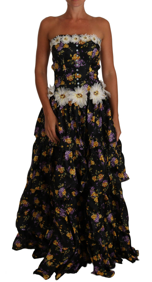 Elegant Floral Silk Maxi Dress with Embellishments