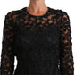 Elegant Embroidered Black Floral Midi Dress