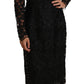 Elegant Embroidered Black Floral Midi Dress