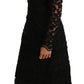 Elegant Embroidered Black Floral Midi Dress