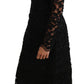 Elegant Embroidered Black Floral Midi Dress
