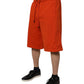 Red Cotton Blend Mid Waist Men Bermuda Shorts