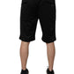 Black Polyester Mid Waist Men Bermuda Shorts