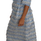 Elegant Light Blue Silver Fringe Midi Dress