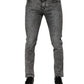 Dark Gray Washed Cotton Slim Fit Denim Jeans