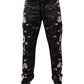 Black Floral Polyester Jogger Pants
