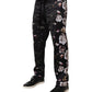 Black Floral Polyester Jogger Pants