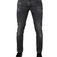 Dark Gray Washed Cotton Skinny Men Denim Jeans