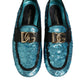 Blue Sequined Loafers Formal Dress Shoes