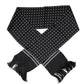 Black White Polka Dotted Silk Skinny Fringes Scarf
