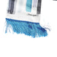 White Blue Stripes Silk Fringes Wrap Scarf