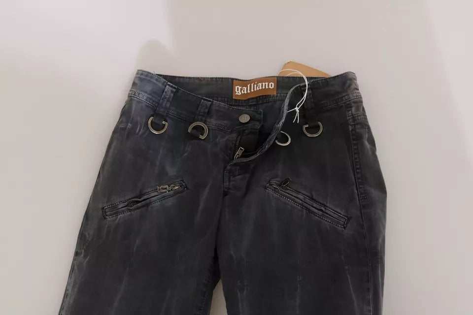 Grey Washed Low Waist Zipper Side Skinny Denim Jeans
