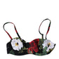 Black Floral Print Nylon Balconcino Bra Underwear