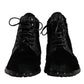 Black Pony Style Leather Mid Calf Boots Shoes
